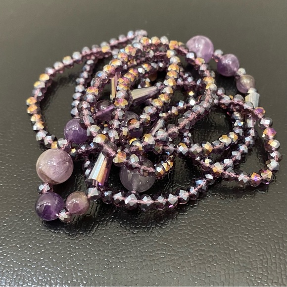 Handmade Amethyst Stone AB Purple Crystal Beads Lariat 40” Necklace - Picture 13 of 16